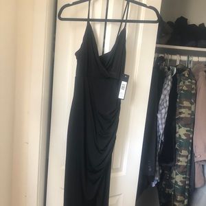 Slinky sexy black asymmetric dress